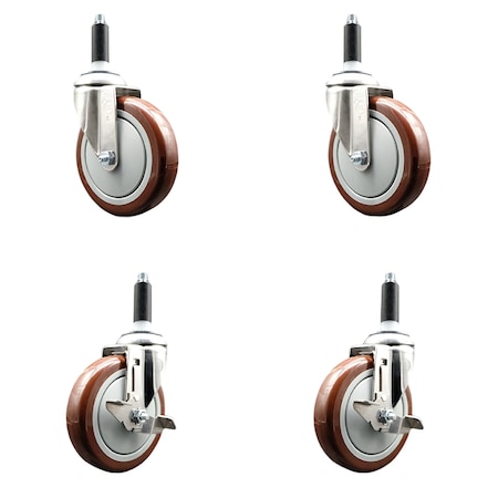 Service Caster 5 Inch 316SS Maroon Poly Swivel 7/8 Inch Expanding Stem Caster Brake SCC, 2PK SS316EX20S514-PPUB-MRN-2-TLB-2-78
